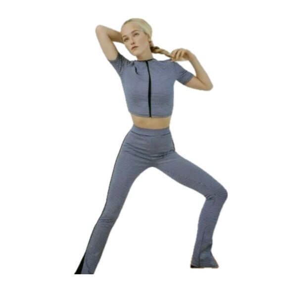 Zara Jacquard Checked Weaved Side Piping Zip Hem Leggings Pull On Pants S - Picture 1 of 8